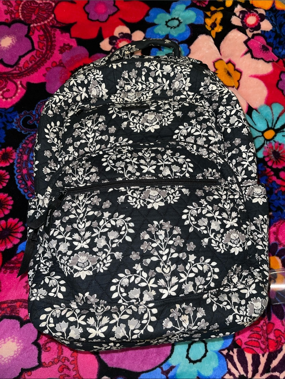 Vera Bradley Black and White Floral Quilted Backpack